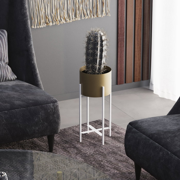Aberto Design Maceta Decorativa GED-026-C Blanco y Dorado